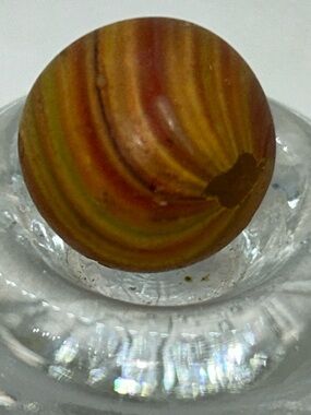 Antique German handmade marble Swirled Glass Marble in Amber, Olive & Rust RARE